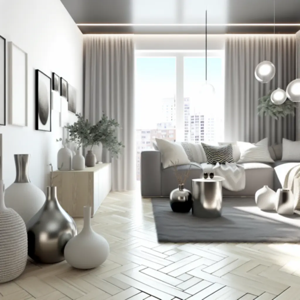 Minimalistyczne, nowoczesne akcesoria do domu w miejskim apartamencie